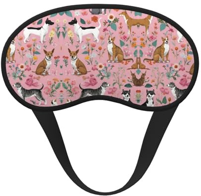 Bequeme, leichte Schlafmaske für die Augen zum Schlafen im Flugzeug oder zur Meditation in der Nacht – Chihuahua-Hund, süßes rosa Blumenmuster, lichtundurchlässiger Augenschutz für Erwachsene, Kinder
