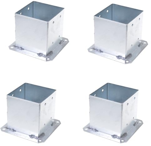 Aqbau® Lot de 4 supports de poteau à visser - 140 x 140 mm - Ancrage à visser - Douille de sol avec plaque de cheville - Sabots de poteau à visser - Galvanisés à chaud