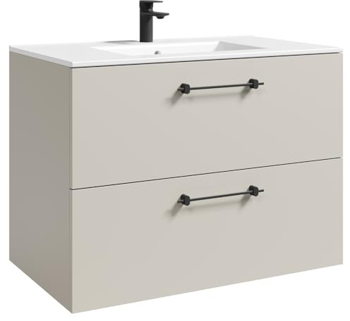 Badplaats B.V. Badezimmermöbel Muro 80 cm - Beige - mit Waschbecken