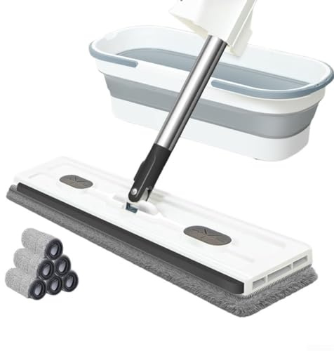 Filteilect Trapeador plano grande giratorio de 360 grados con mango para limpieza de ventanas de baldosas de madera dura sistemas de fregona de piso con almohadillas de microfibra reutilizables(9)
