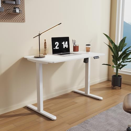 SONNI Elektriskt höjdjusterbart skrivbord, 100 x 60 cm, borstlös motor med 3 minnesfunktioner, anti-kollisionssystem och kabelhantering, ståsitsbord för hemmakontor, 60 kg lastkapacitet, vit