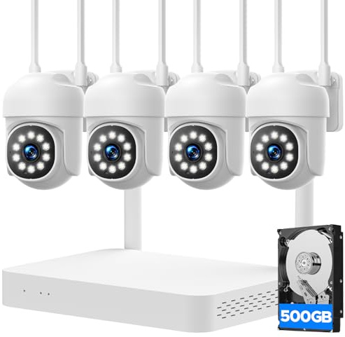 CAMCAMP Wireless CCTV Camera System,4MP Security Cameras Outdoor with 10CH NVR & 500GB,24/7 Record,Auto Tracking,5G & 2.4G WiFi,Night Vision,2-Way Audio,360° PTZ,10CH 4K NVR 500GB No Subscription