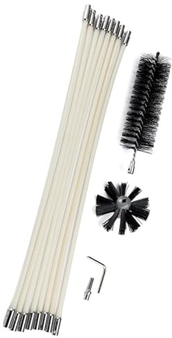 Gettimore Chimney Cleaner Cleaning Brush 60cm with Rod Set Kit for Fireplace, Rotary Sweep Brush Compatible with Electric Drills, Nylon Bristles High Temperature Non-Scratch, Flexible Shaft for Curved
