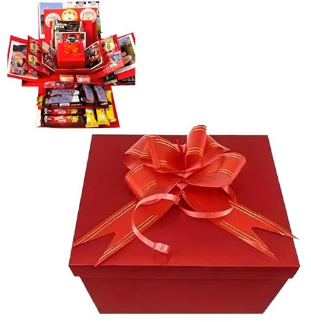 5-Tier Explosion Gift Box: The Ultimate DIY Surprise Box for Birthdays, Anniversaries – Personalise with Photos, Premium Chocolates & Sentimental Keepsakes for an Unforgettable Gift (blue) (red)