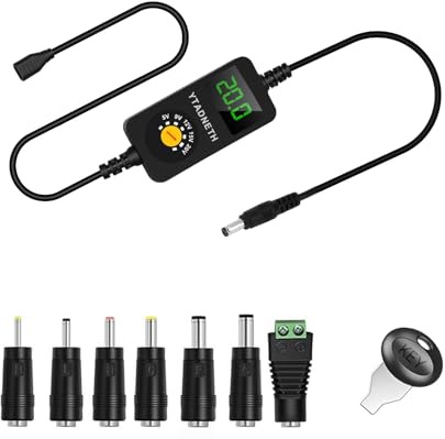 YTADNETH Universal USB C to DC Adapter, Barrel PD Trigger Cable, USB-C Female to DC 5V 9V 12V 15V 20V Adapter Cable with LED Display, for Netbook, Tablets, Led Light, Lamps, Routers