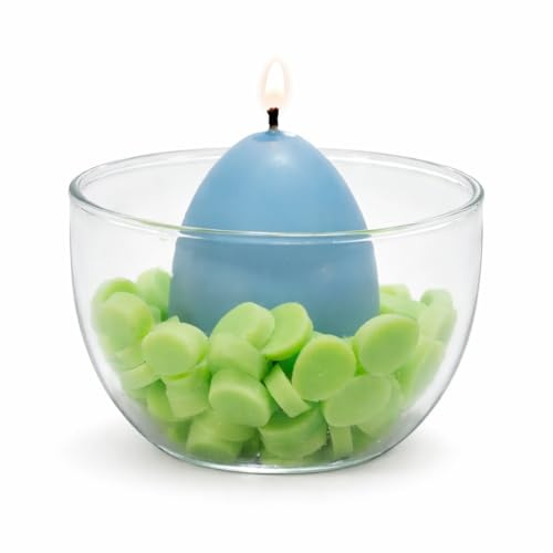 Osterkerze, Ei-Kerze blau im Glas mit Wachsnest – Vegane Naturwachskerze aus Raps- & Olivenwachs – Handgegossen, Stilvolle Frühlings- & Osterdeko, Kerze für Ostern – Ei 40x60 mm, Schale Ø 7,8 cm