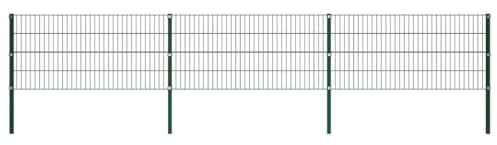 Foknhdi Set di recinzioni a doppia asta, verde muschio, 6 campi da 1,65 x 0,4 m e 4 pali da 130 cm, in ferro verniciato a polvere, robusto e durevole, per giardino, terrazza, cortile