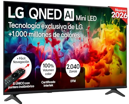 LG 50QNED70B6C - Smart TV QNED MiniLED AI 50 4K Sin Reflejos 94%, 2026 | QNED MiniLED, Smart TV, WebOS 25, Procesador Alpha 5 Gen7 AI, 120Hz, Super Upscaling, HDR10 y Dolby Digital Plus, Negro