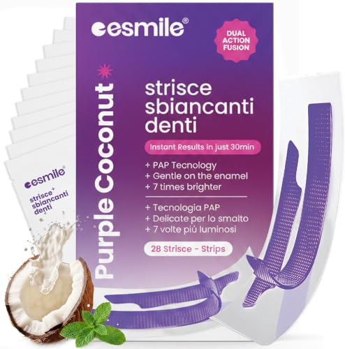 ESMILE – Professional Purple Teeth Whitening Strips with Coconut Flavor – 28 V34 Whitening Strips for an Instant Whitening Effect