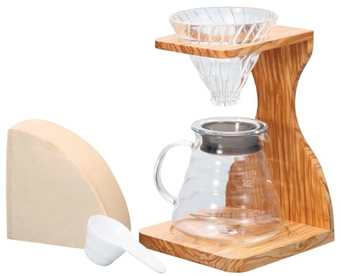 Hario V60 Olive Wood Pour Over Stand Set