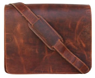 Jaald 33 Cm echt Leder Laptoptasche Umhängetasche Schultertasche Kuriertasche FahrradTasche SchulTasche Wasserdicht Vintage Herren Damen Geschenk XL Leather messenger bag