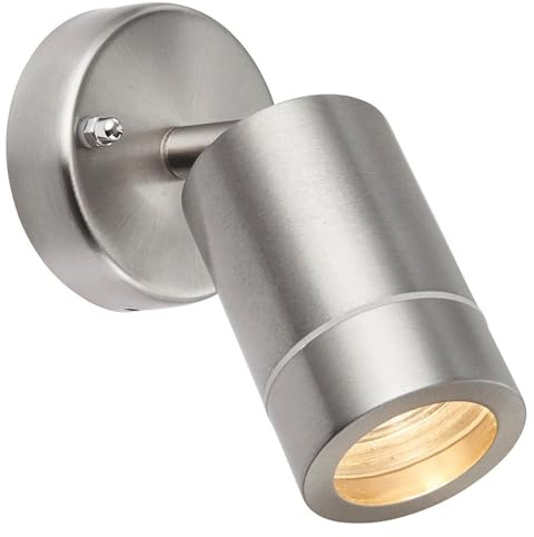 National Lighting Palin Brushed Stainless Steel External Outdoor Security GU10 Adjustable Tilt Wall Spot Light IP44 Rated