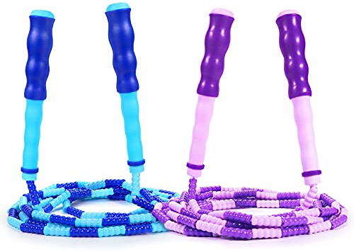 Supertrip Skipping Rope for Kids, 2 Pack Soft Beaded Jump Rope Kids Adjustable Tangle-Free Segmented Jumping Rope for Children and Students