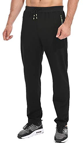 Tansozer Mens Joggers Tracksuit Bottoms Open Hem Cotton Sweatpants Jogging Pants Zip Pockets Black M