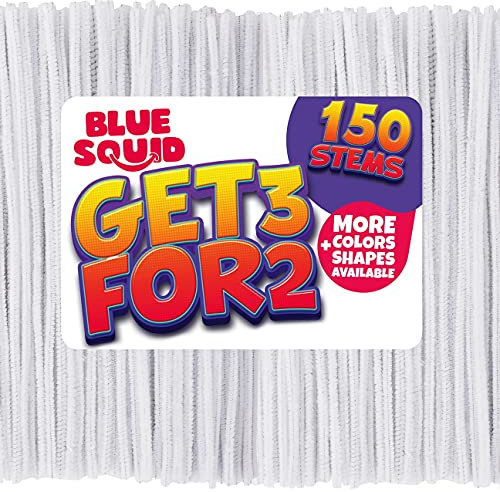 Pfeifenreiniger, Chenille-Stiele – 150 Stück, weiße Chenille-Reiniger, weiße Pfeifenreiniger, DIY Kunst & Handwerksprojekte, Kids Fuzzy Sticks Handwerk, extra lange Teile, glitzernde Bastelfarben