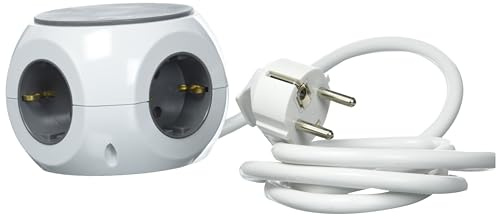 UNITEC Flera uttag | 3 Schuko-uttag | 3 USB-portar | grenuttag i kub design | perfekt för skrivbord | halkfri beläggning | vit