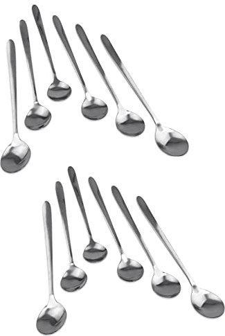 Maestro Craft Pack of 12pcs Stainless Steel Long Hand Spoons, Dessert Tea Coffee Sundae Latte Ice Cream Hot Chocolate Long Handled Spoons Kitchen Utensils Cutlery Set Dishwasher Safe 7in
