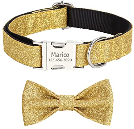 Uiopa Prickelnde Halsband Hund Personalisiert, Hundehalsband mit Namen und Telefonnummer auf Metall Steckverschluss, Verstellbare Halsband mit Fliege für Kleine Mittel Große Hunde