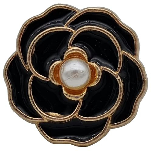 Goldgöre 5 Metall Knöpfe schwarz gold 23 mm mit Perle mit Öse zum Annähen – Elegante Zierknöpfe für Taschen Kleidung und DIY-Accessoires