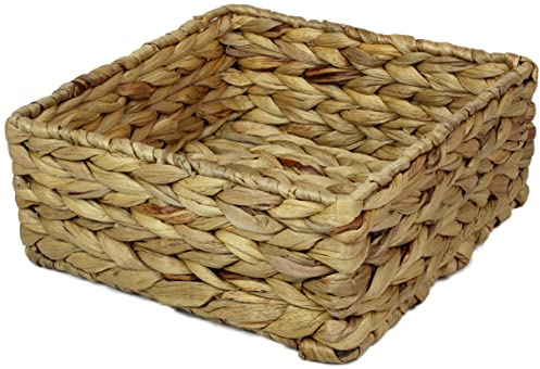 Small Square Water Hyacinth Storage Basket – Natural Wicker Shelf Organiser for Bathroom, Makeup & Jewellery (Large 22cm, 1 x Basket)