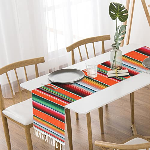 Runner da Tavola Messicano 35 x 215cm Messican Table Runner Partito di Carnevale Messicano Runner da Tavola Messicani con Nappa Cotone Tovaglie a strisce messicane Nozze Festa Decor Coperta (A)