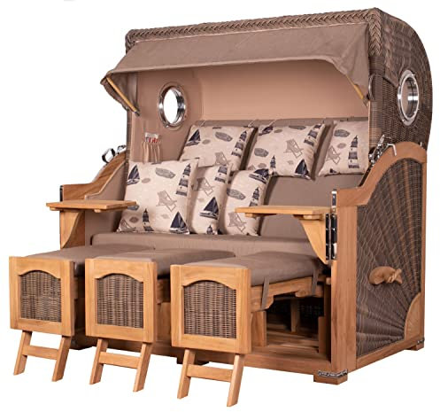 bene living Strandkorb-Set Ammersee 3-Sitzer Teak - PE grau - Modell 540 - Liftersystem