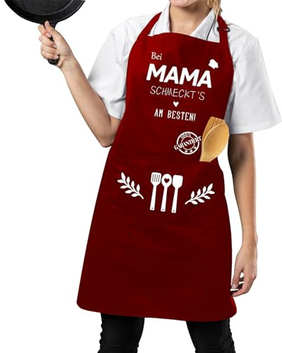 Tarklanda Mama Geschenke Schürze Verstellbare Kochschürze Damen Weinrot Backschürze als Geburtstagsgeschenk, Muttertagsgeschenke, Geschenk für Mama zum Geburtstag, Muttertag