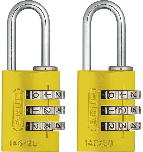 ABUS Zahlenschloss 145/20 Gelb - Kofferschloss, Spindschloss u. v. m. - Aluminium-Vorhängeschloss - individuell einstellbarer Zahlencode - ABUS-Sicherheitslevel 3 (Packung mit 2)