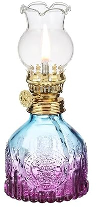 Kikioo Öllampen, farbige Glas-Kerosinlampe, für den Innenbereich, 7,1 Zoll verstellbare Öllampen-Laternen, warmes Zuhause, Klassische Notfall-Butterlampe, für Schlafzimmer, Esszimmer, Arbeitszimmer