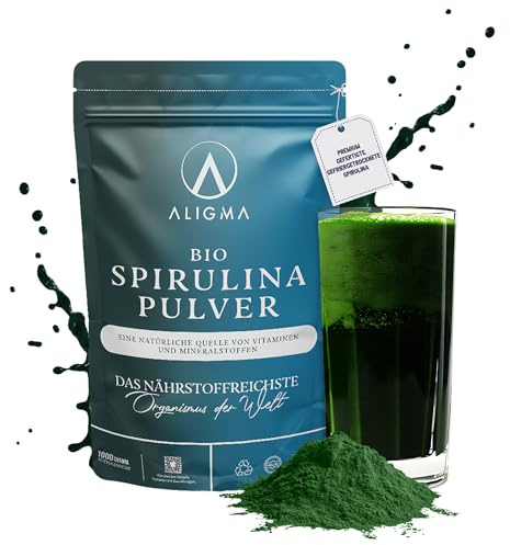 Aligma Bio Spirulina Pulver 1kg Veganes Proteinpulver Algenpulver | Chlorophyllreich, für Smoothies, Shakes & Bowls, glutenfrei, ideal mit Chlorella, Superfood aus Algen, wiederverschließbar