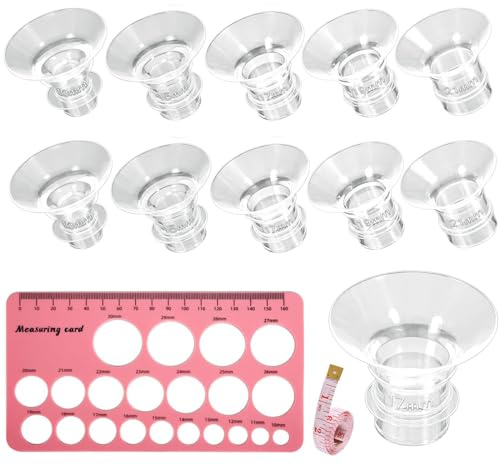 Flange Inserts 13/15/17/19/21mm 5 Size 10pcs Silicone Breast Pump Flange Insert with Double-Sided Nipple Ruler Electric Breast Pump Parts Replace