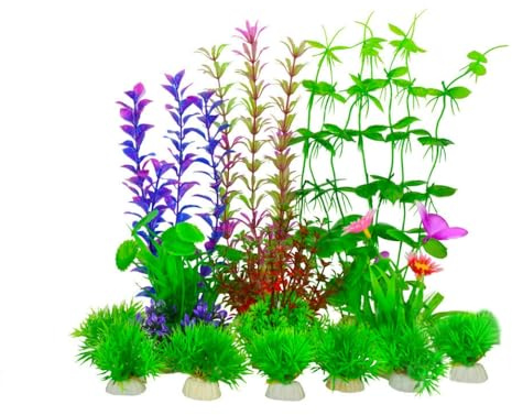 Changyeah 12 Stück Aquarium Wasserpflanzen,Kunststoff Pflanzen Aquariumpflanze mit Harz Höhle dekorative Brücke Landschaft für Fisch Tank Ornament,Aquarium Pflanzen,ünstliche aquariumpflanzen