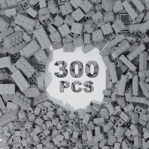 300 Mattoni da Costruzione Classici, Mattoni Grigio Chiaro, Compatibili con Parti e pezzi Lego, Giocattoli Creativi per Ragazzi e Ragazze di età 3 4 5 6 7 8 9 10 anni (Grigio Chiaro, 300 pezzi)