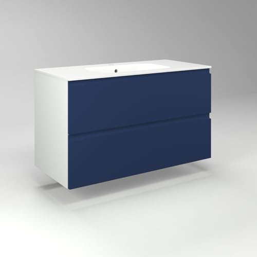 Diventa Modello Diva Star, Mobile Bagno sospeso 100cm con 2 cassetti spaziosi e lavabo dal design moderno, colore blu e bianco
