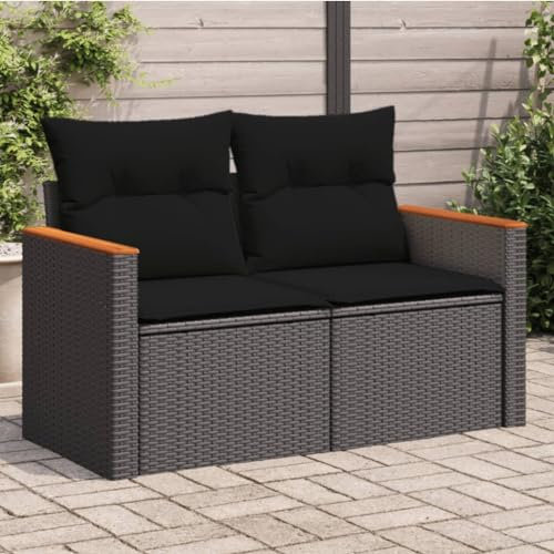 BaraSh Gartensofa mit Kissen 2-Sitzer GartenmöBel Terrassensofa Outdoor Sofa Balkon Outdoor Couch Loungesofa Outdoor Schwarz Poly Rattan - 365977