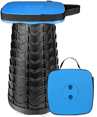 Outward Gear Upgraded Collapsible Stool Heavy Duty 550lbs Load Capacity Portable Foldable Sturdy Telescopic Stool for Camping Travel Hiking (Blue)
