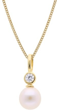 trendor Damen Perlen-Anhänger Gold 333/8kt an vergoldeter Silberkette 68384 | modisches Schmuckstück für Frauen, elegante Geschenkidee und schönes Accessoire