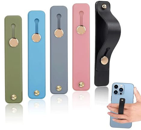 5PCS Enhanced Phone Grip for One-Handed Use - Telescopic Finger Holder Compatible With Most Cases - Silicone Material in Pink, Gray, Dark Blue, Black, Light G