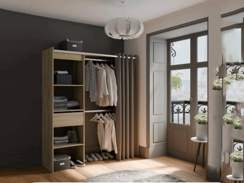 Dmora - Guardaroba grande Doubs, Mobile camera da letto, Cabina armadio portabiti, Armadio appendiabiti, 167x50 h192 cm, Rovere e Bianco opaco