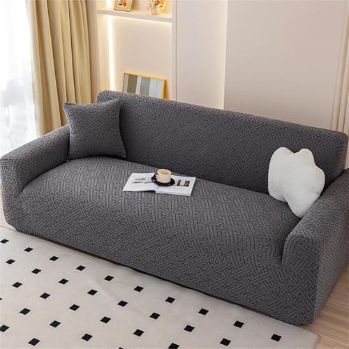 Odot Sofa Überzug, Klassischer Jacquard Sofabezug Ecksofa, Couch Überzug für 1/2/3/4 Sitzer, Sofa Überzug,Elastische sofabezug L Form rutschfest Sofaschoner für Schmücken (3 Sitzer,Grau)