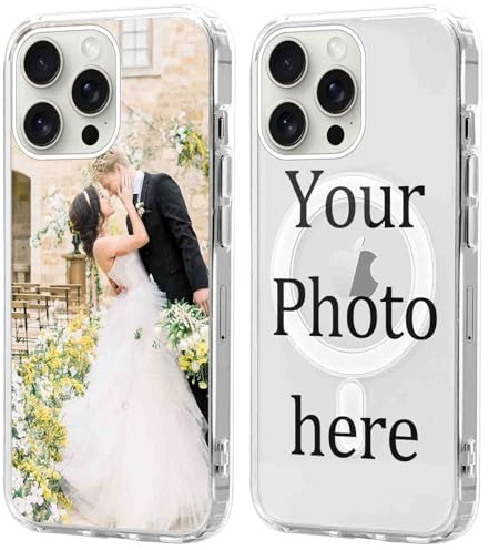 Coiwxmoi Personalisierte Magnetisch Handyhülle für iPhone 16 Pro Max 6,9'' [Kompatibel mit MagSafe], Klare Personalisiert Hülle mit Bild Foto Text Selbst Gestalten Schutzhülle für iPhone 16 Pro Max