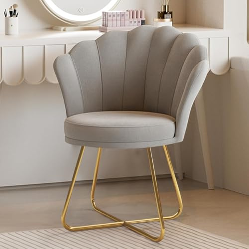 Hawthyhome Accent Chair Modern Occasional Tub, Chair Dressing Chair for Home, petal backrest armchair with metal legs gold, up to130 KG Load Capacity Grey