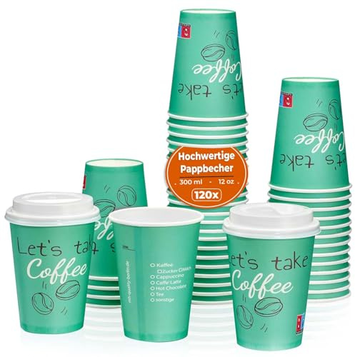 MH QUALITY Kaffeebecher To Go 300ml / 12 Oz - 120 Stück Premium Einweg Pappbecher Ohne Deckel für Kaffee | Hochwertige Coffee To Go Becher | Grün