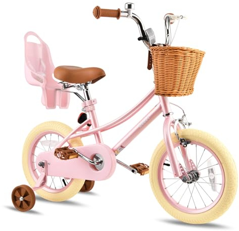 RULLY Donna Bicicletta 16 per bambini e ragazze dai 4 ai 7 anni, bicicletta per bambini 16 con ruote stabilizzatrici e cestino, stile retrò rosa
