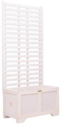 Greenspot - Pflanzkübel mit Sichtschutz - Blumenkübel Outdoor - 80 x 42 x 180 cm, 120 L - aus Holz, Imprägniert, Blumenkasten Balkon, Terrasse, Pflanzkübel Rechteckig - Vintage Weiß