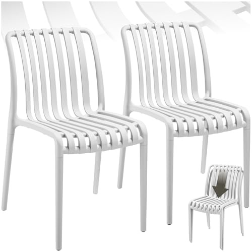 tectake® Lot de 2 Chaise de Jardin Fauteuil Salon extérieur, Empilable, Résistant aux intempéries, Max. 120 kg Légères, Salon de Jardin Exterieur, Meuble pour Amenagement Balcon Terrasse - Crème