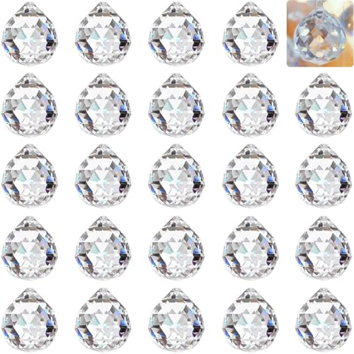 Kristalle zum Aufhängen, 24 Stück Kristallkugel 20mm Sonnenfänger Kristall | Glas Regenbogen Prisma Suncatcher Kristall für Kronleuchter Anhänger, Fenster, Garten, Hochzeit Deko