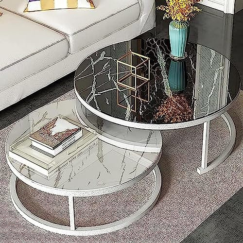 YHKJLYH Satztische, 2er-Set, rund, Couchtisch, Schreibtisch/Satztisch, gehärtetes Glas und Metall, Sofatisch, Mitteltische, Wohnzimmer