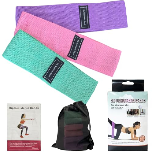 KATLKIU Fitness Resistance Bands 3 Stärken Stoff Übungsbänder für Fitness Pilates mit Tragetasche und Trainingsanleitung