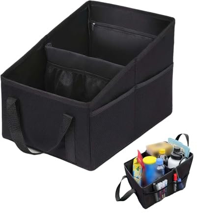 ZHYUAN Organizer per sedili posteriori e anteriori per auto, con tasche a rete, per bagagliaio, in Tessuto Oxford Nero, Resistente e stabile, Pieghevole